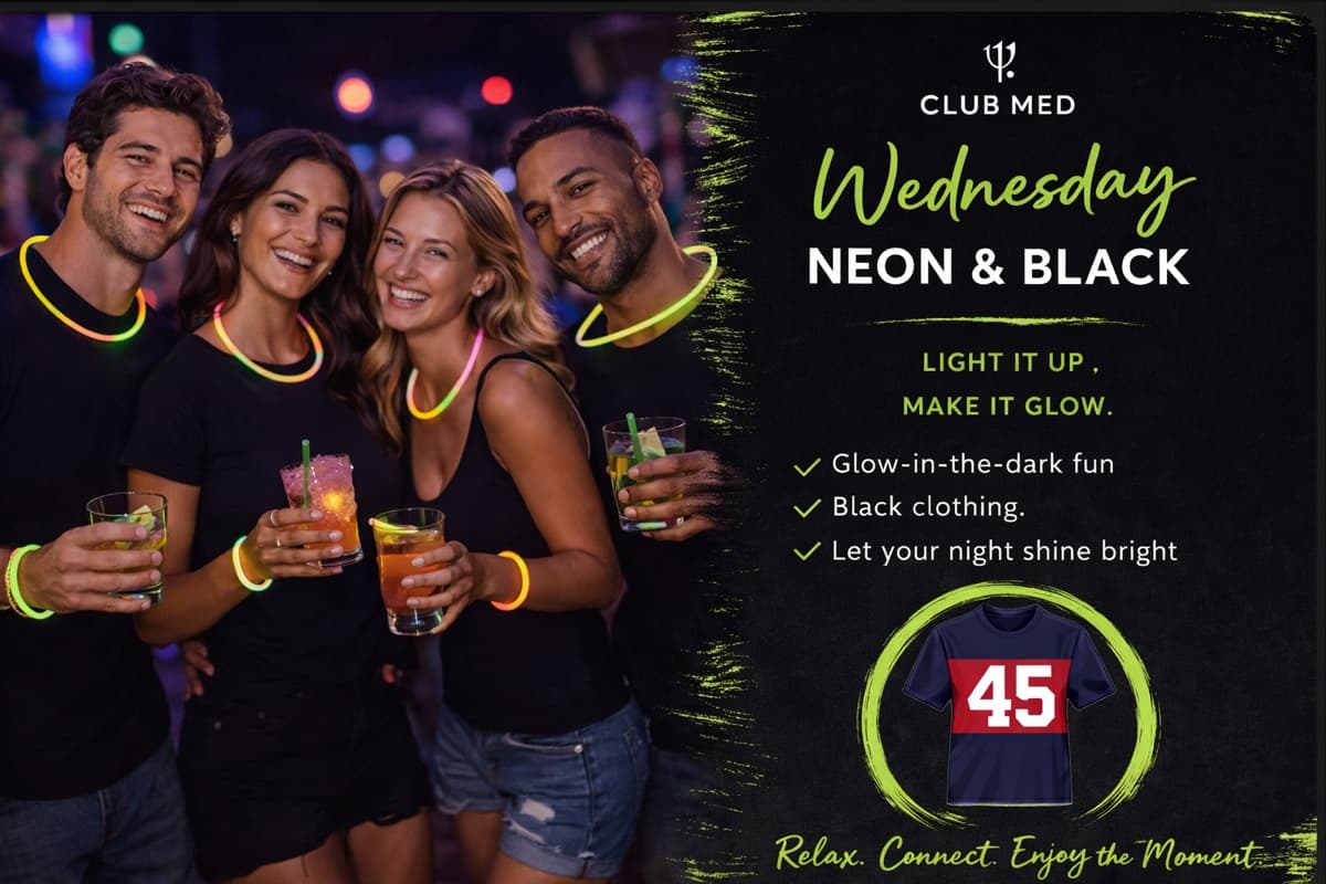 Club Med Wednesday theme — Neon & Black