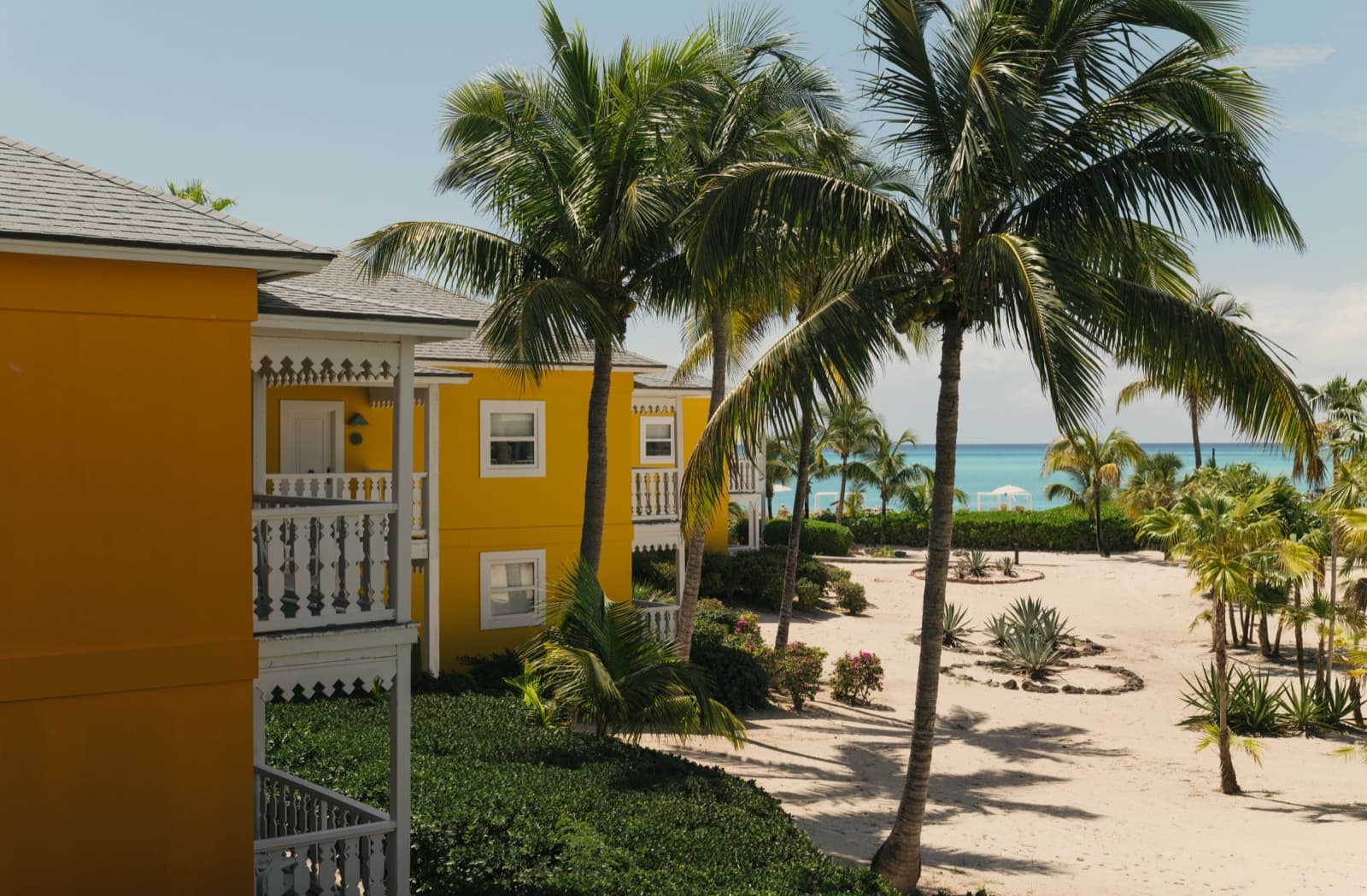 Colorful beachfront architecture at Club Med Columbus Isle