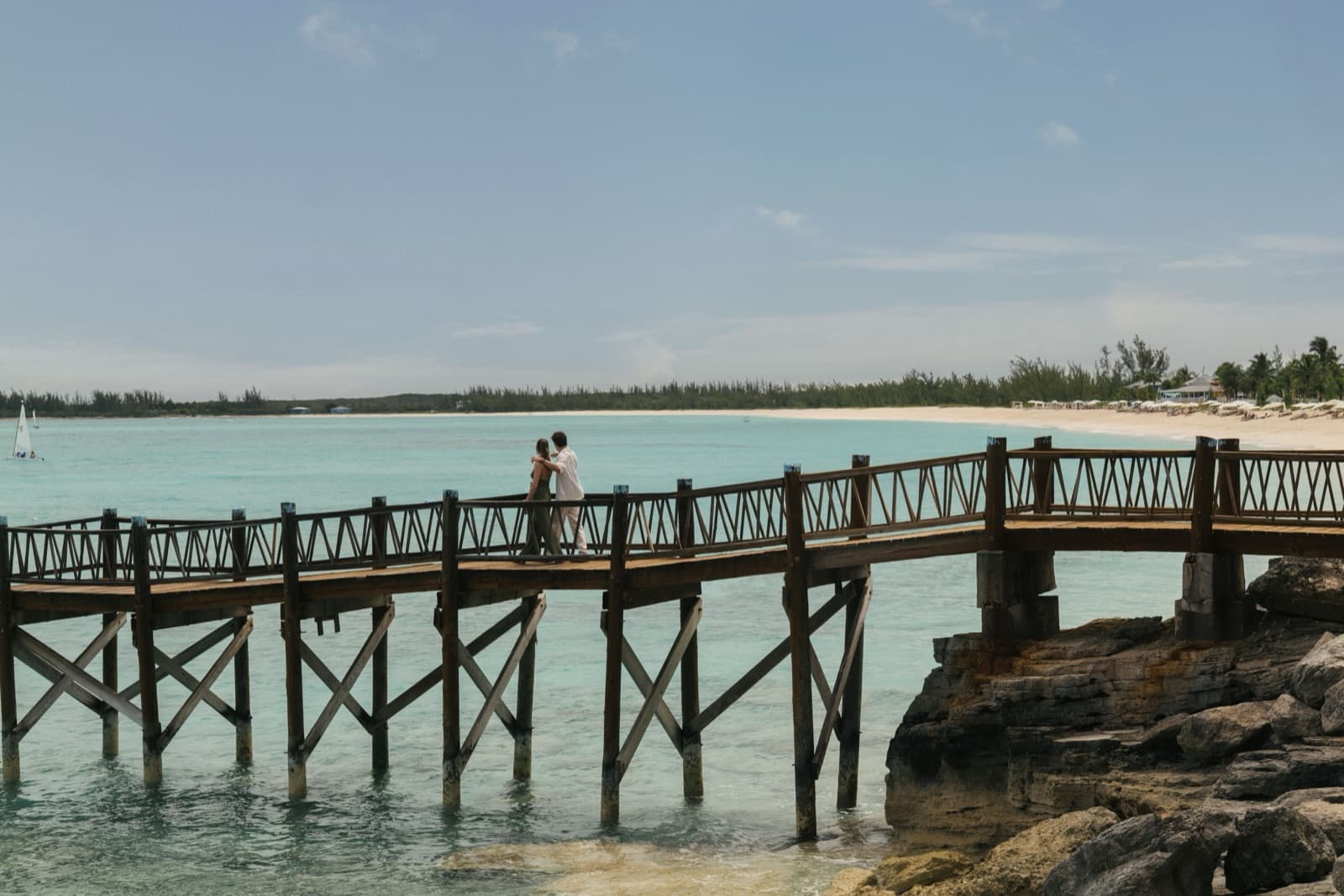 The long wooden pier at Club Med Columbus Isle reaching into turquoise water