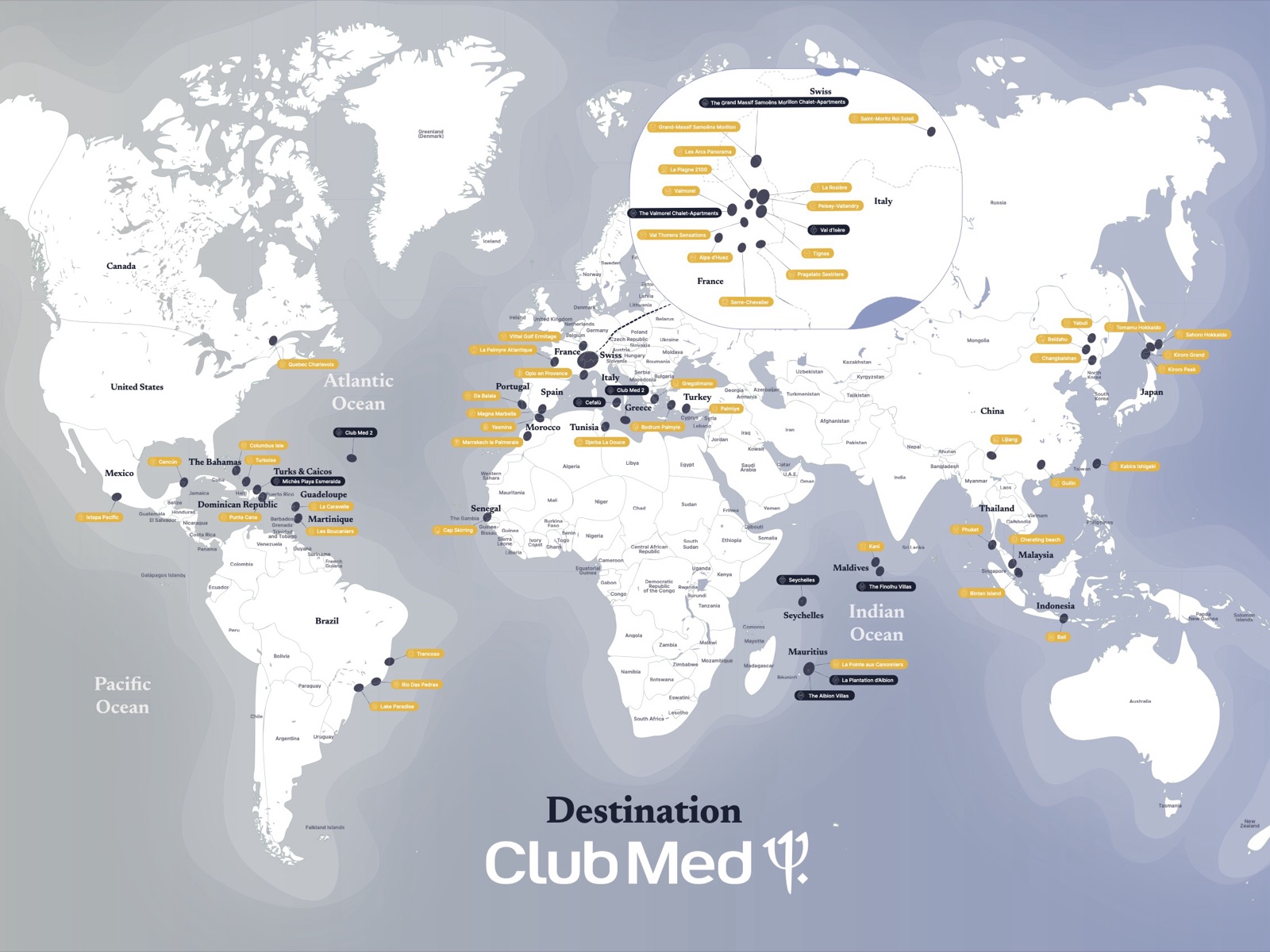 Map of Club Med resorts worldwide